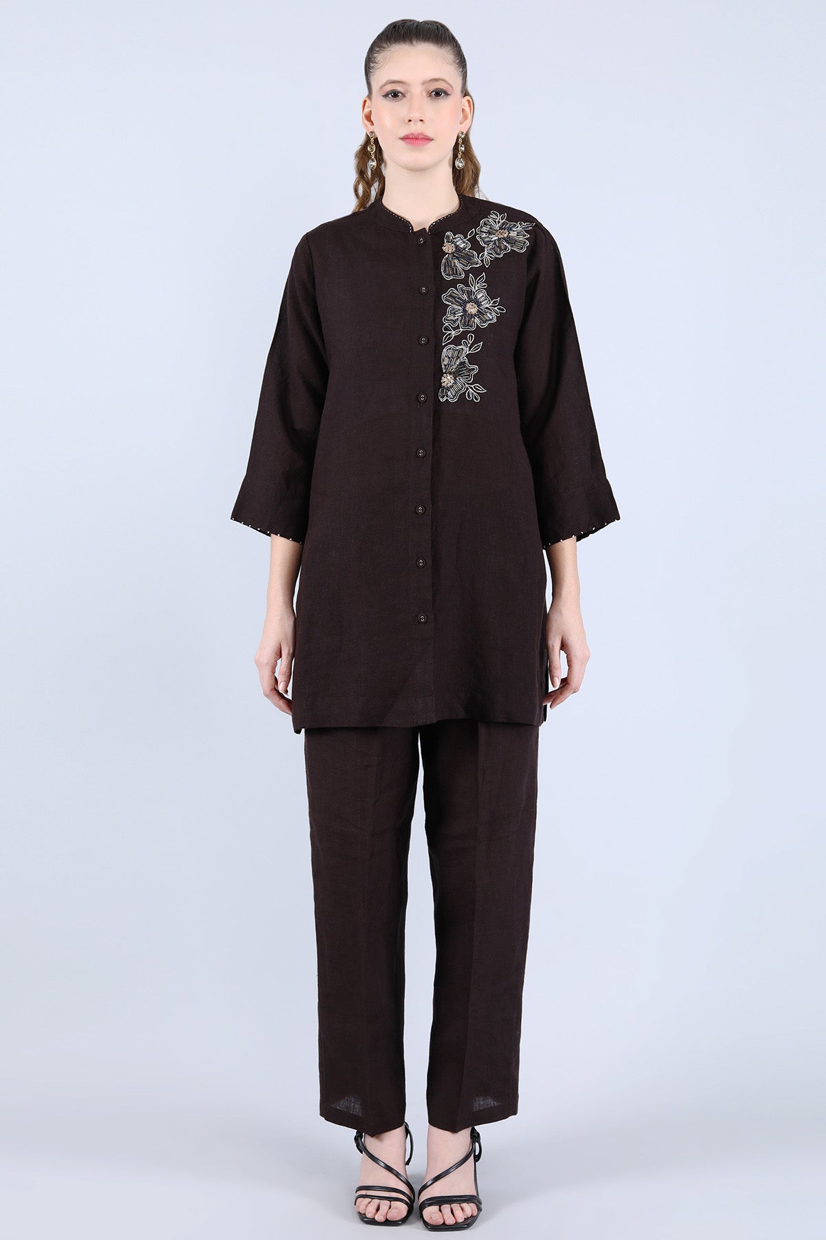 Buy Linen Bloom Chocolate Tubelight Co-ord Set for women online available at ScrollnShops